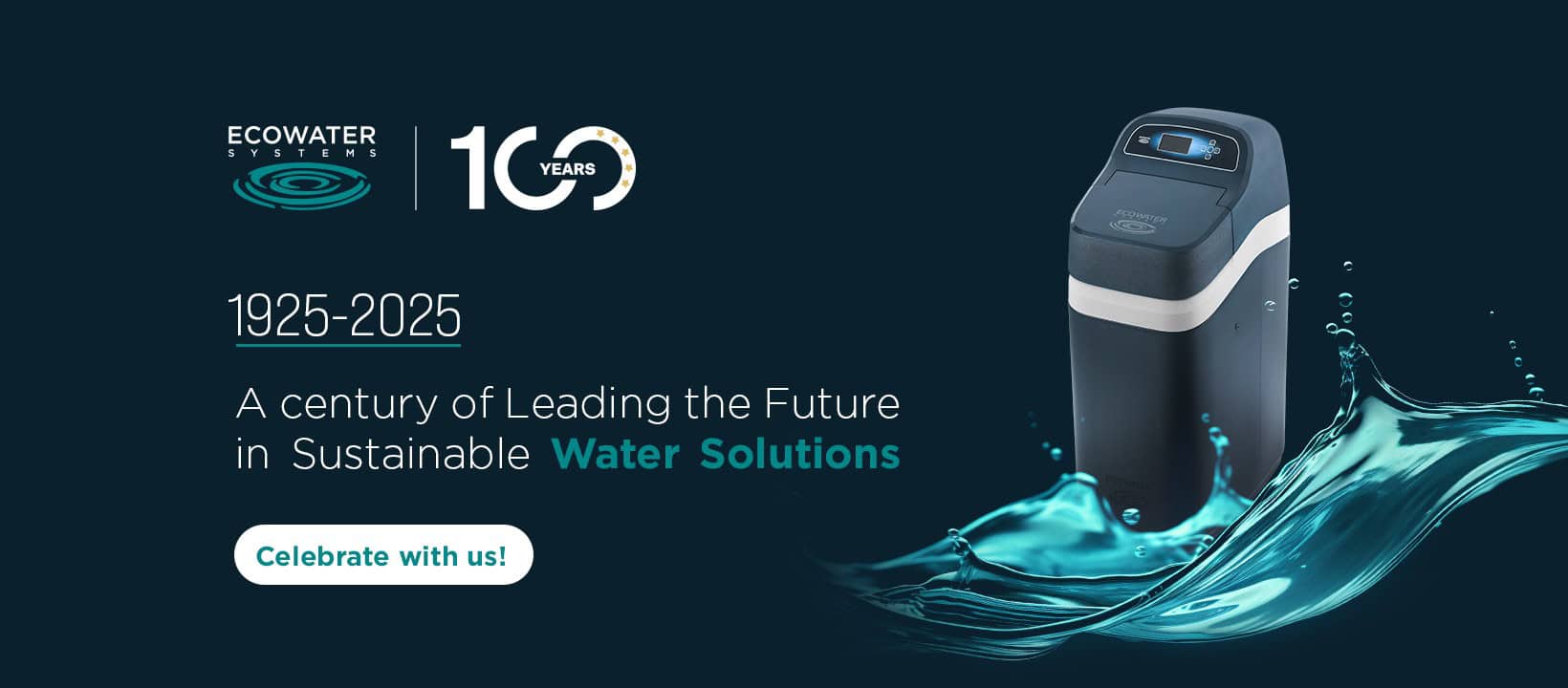 Ecowater compie 100 anni. 1925-2025: A century of Leading the Future in Sustainable Water Solutions. Celebrate with us!